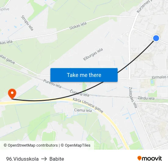 96.Vidusskola to Babite map