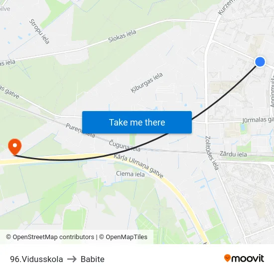 96.Vidusskola to Babite map