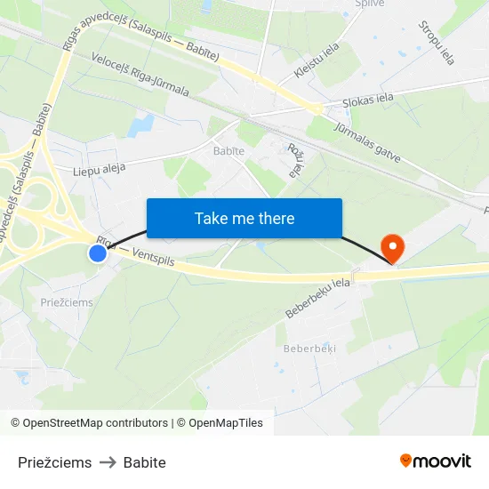 Priežciems to Babite map