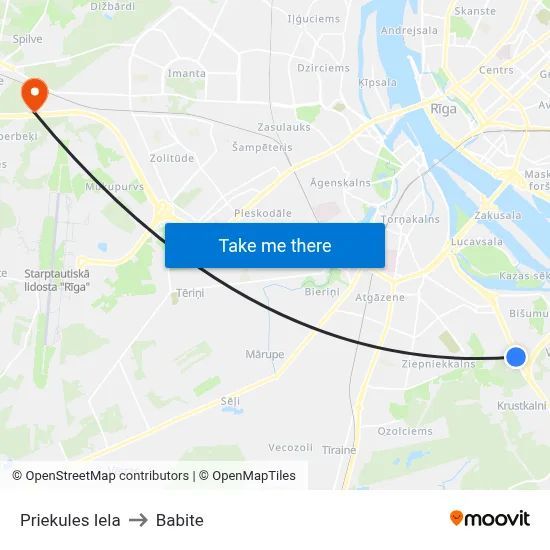 Priekules Iela to Babite map