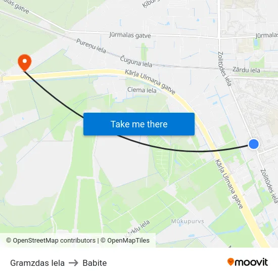 Gramzdas Iela to Babite map