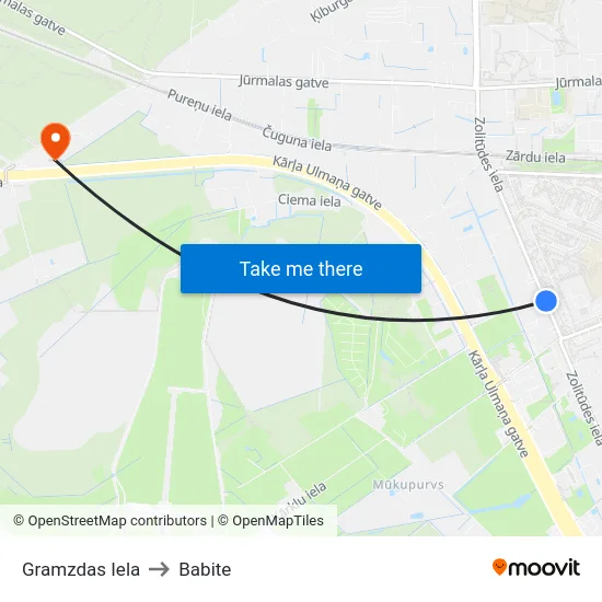 Gramzdas Iela to Babite map
