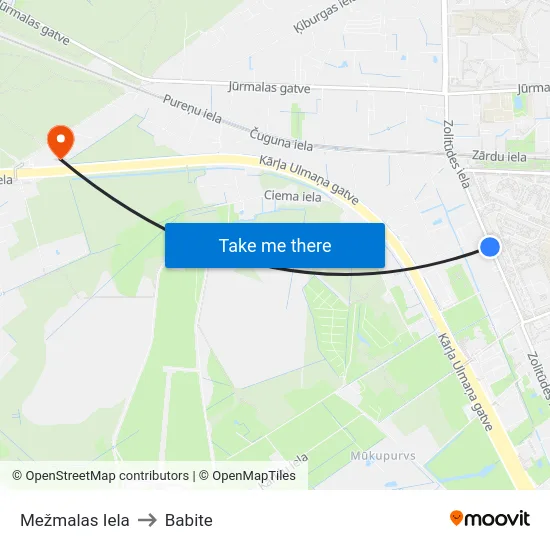 Mežmalas Iela to Babite map