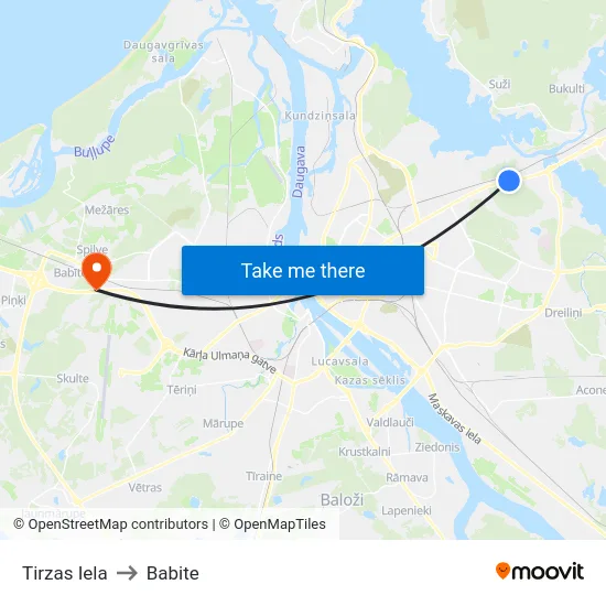 Tirzas Iela to Babite map