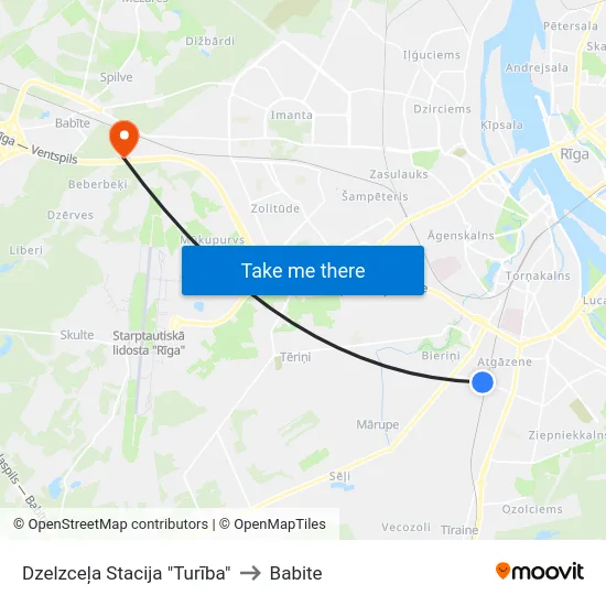 Dzelzceļa Stacija "Turība" to Babite map