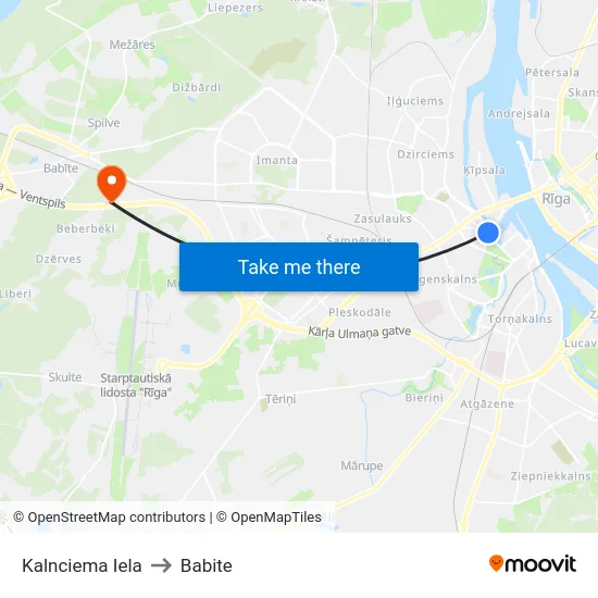 Kalnciema Iela to Babite map