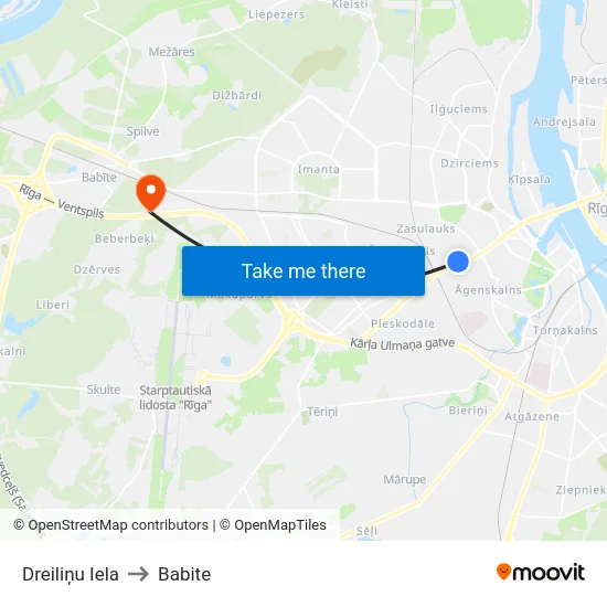 Dreiliņu Iela to Babite map