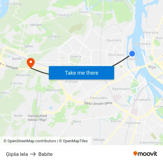 Ģipša Iela to Babite map