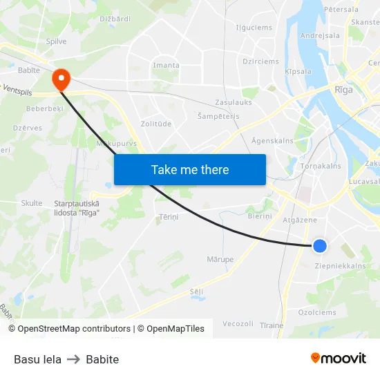 Basu Iela to Babite map