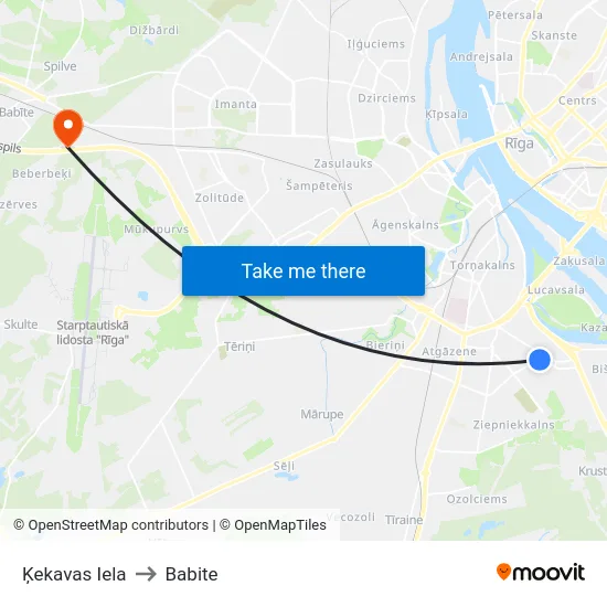 Ķekavas Iela to Babite map