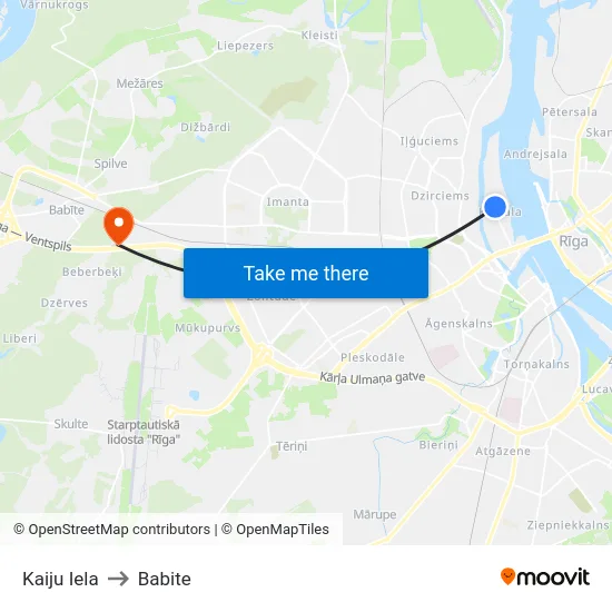 Kaiju Iela to Babite map