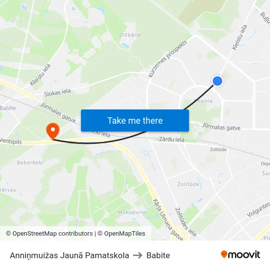 Anniņmuižas Jaunā Pamatskola to Babite map