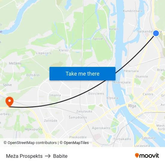 Meža Prospekts to Babite map