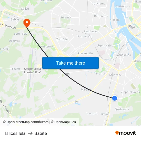 Īslīces Iela to Babite map