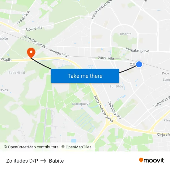 Zolitūdes D/P to Babite map