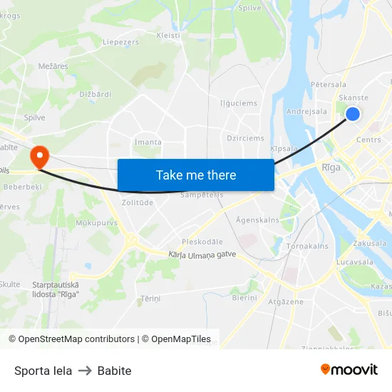 Sporta Iela to Babite map