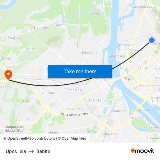 Upes Iela to Babite map