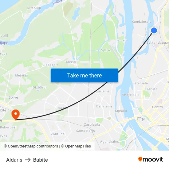 Aldaris to Babite map