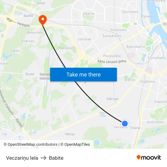 Veczariņu Iela to Babite map