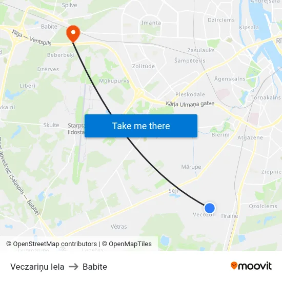 Veczariņu Iela to Babite map
