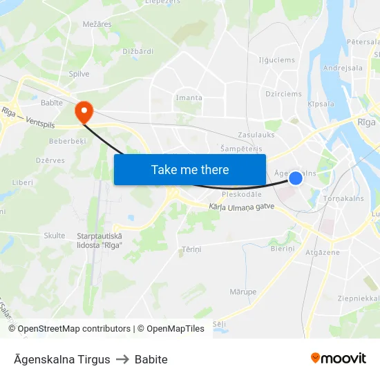 Āgenskalna Tirgus to Babite map