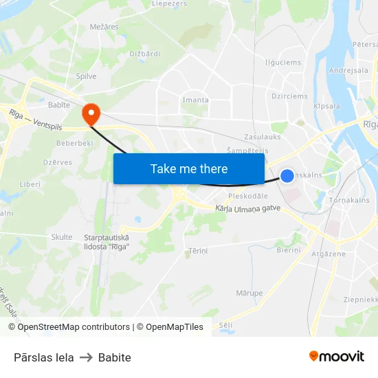 Pārslas Iela to Babite map