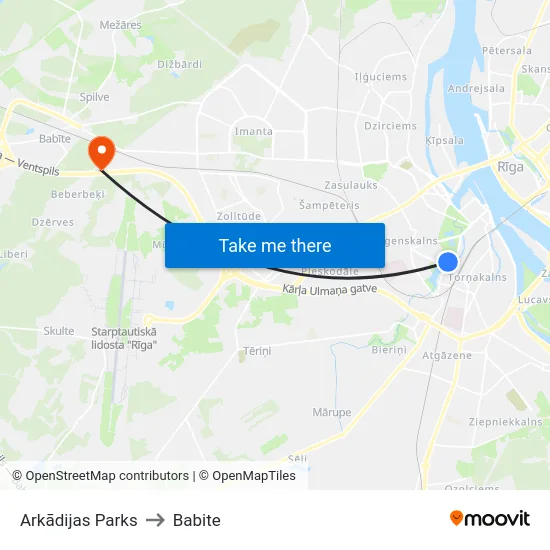 Arkādijas Parks to Babite map