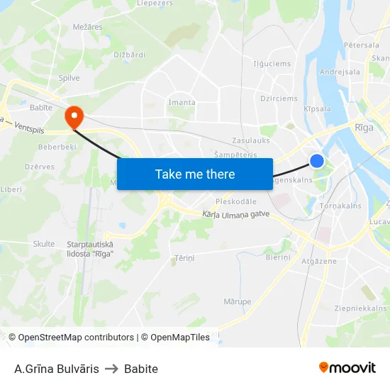 A.Grīna Bulvāris to Babite map