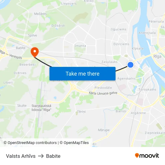 Valsts Arhīvs to Babite map