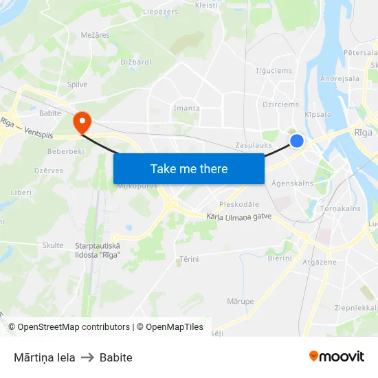 Mārtiņa Iela to Babite map