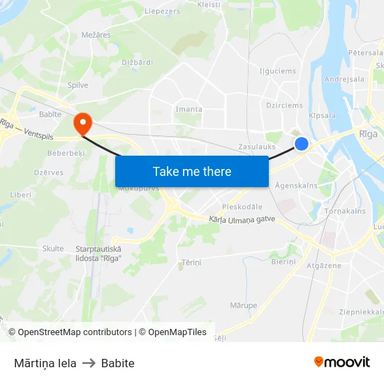 Mārtiņa Iela to Babite map