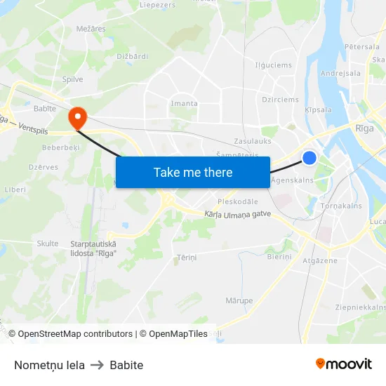 Nometņu Iela to Babite map