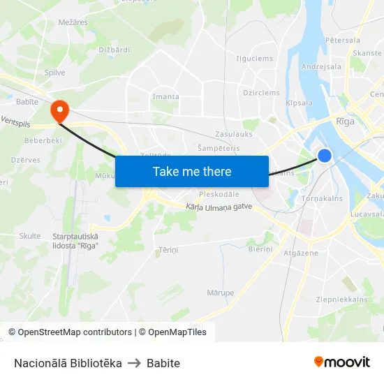 Nacionālā Bibliotēka to Babite map