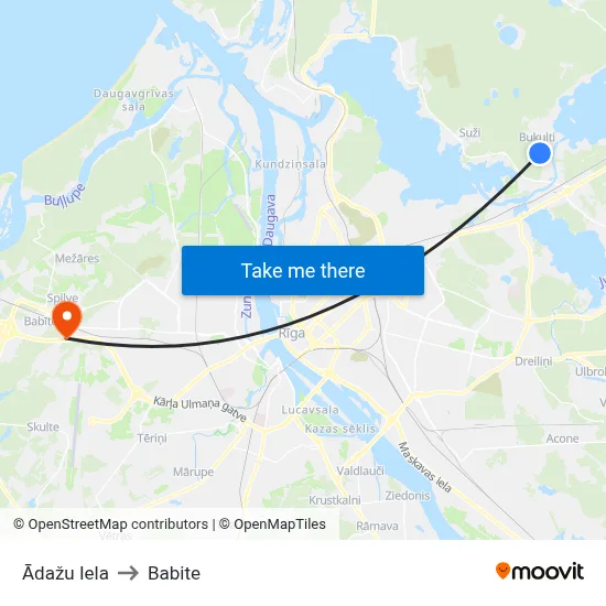 Ādažu Iela to Babite map