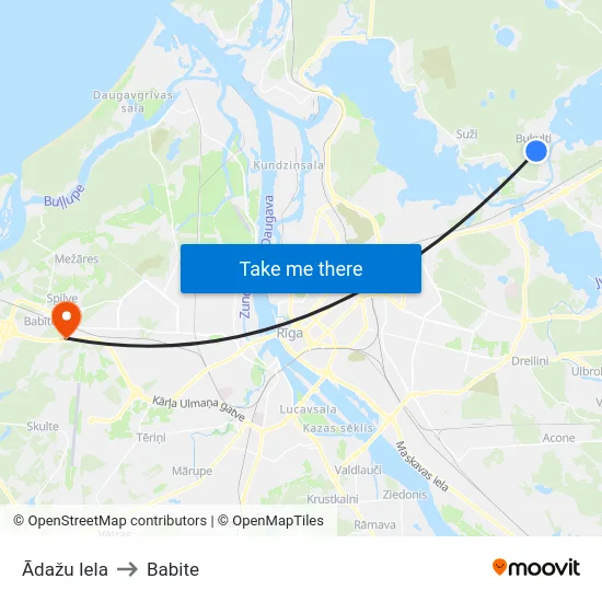Ādažu Iela to Babite map