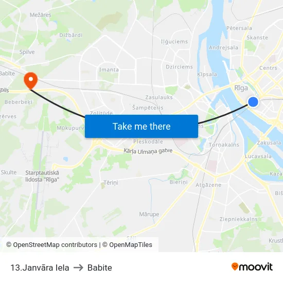 13.Janvāra Iela to Babite map