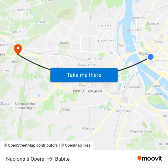 Nacionālā Opera to Babite map