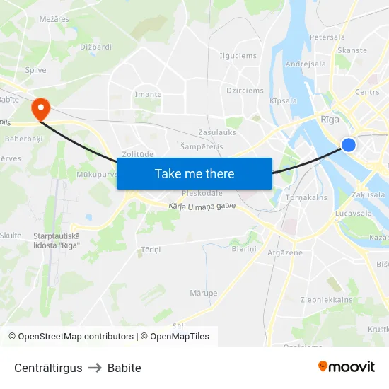 Centrāltirgus to Babite map