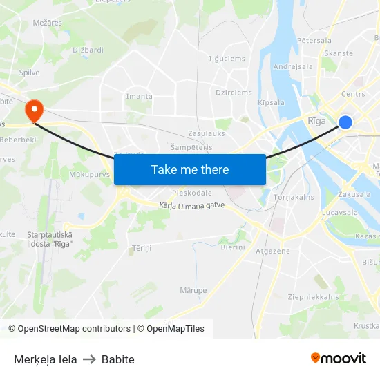 Merķeļa Iela to Babite map