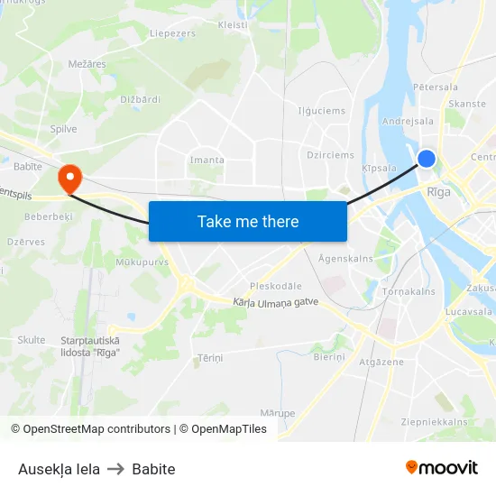 Ausekļa Iela to Babite map