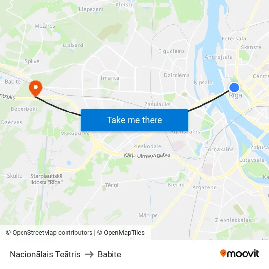 Nacionālais Teātris to Babite map