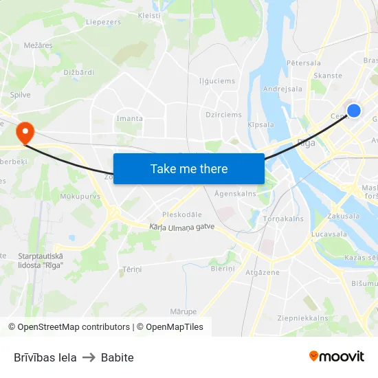 Brīvības Iela to Babite map