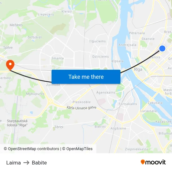 Laima to Babite map