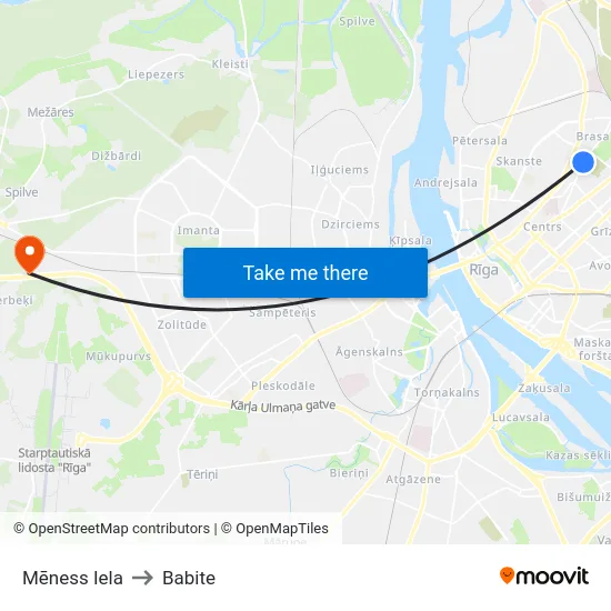 Mēness Iela to Babite map