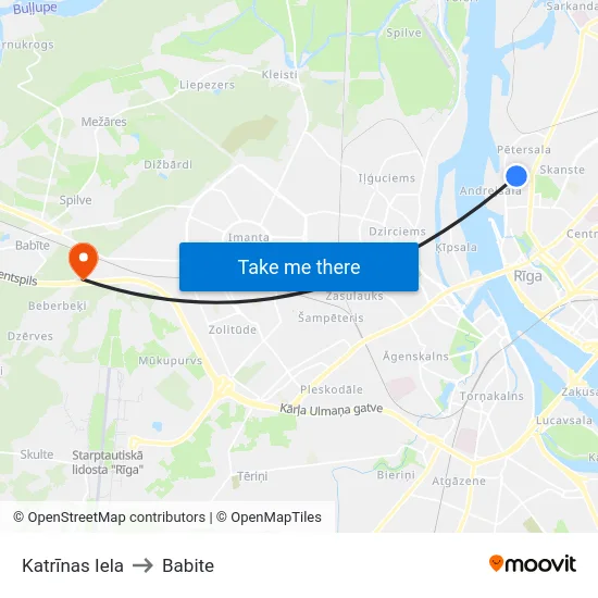 Katrīnas Iela to Babite map