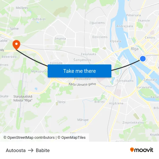 Autoosta to Babite map