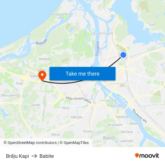 Brāļu Kapi to Babite map