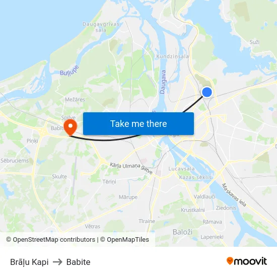 Brāļu Kapi to Babite map