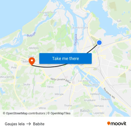 Gaujas Iela to Babite map