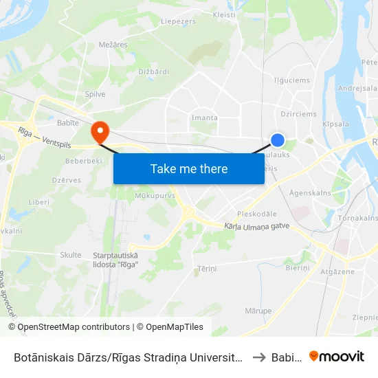 Botāniskais Dārzs/Rīgas Stradiņa Universitāte to Babite map